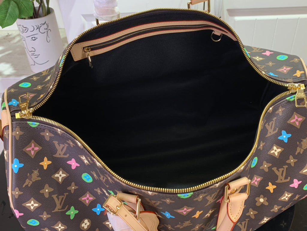 ＬＳ ＶＴＴＯＮ x YAYOI KUSAMA KEEPALL BANDOULIÈRE 45 BROWN