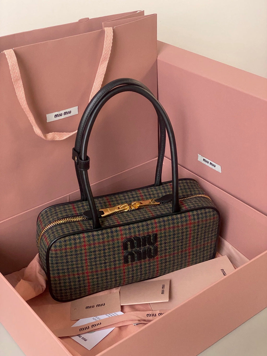 ＭＩ ＭＵ BEAU TARTAN TOP HANDLE BAG