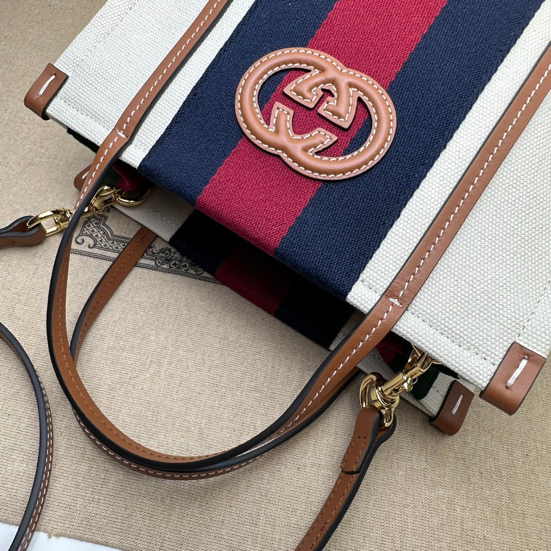 ＧＣＣＩIVORY CANVAS WEB INTERLOCKING G TOTE SMALL
