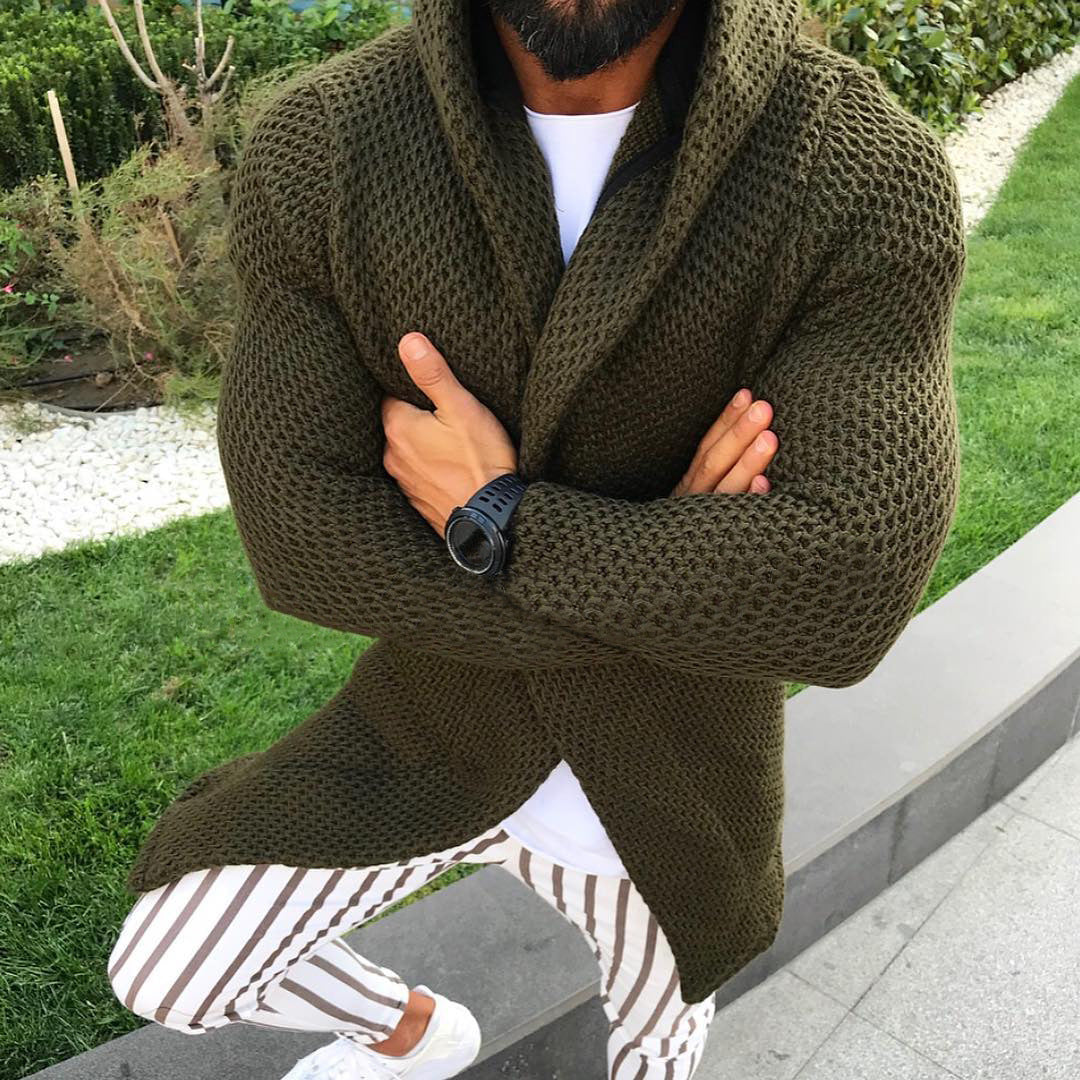 Baja Hoodie Slim-Fit Long-Sleeved Cardigan Hooded Knitted Sweater