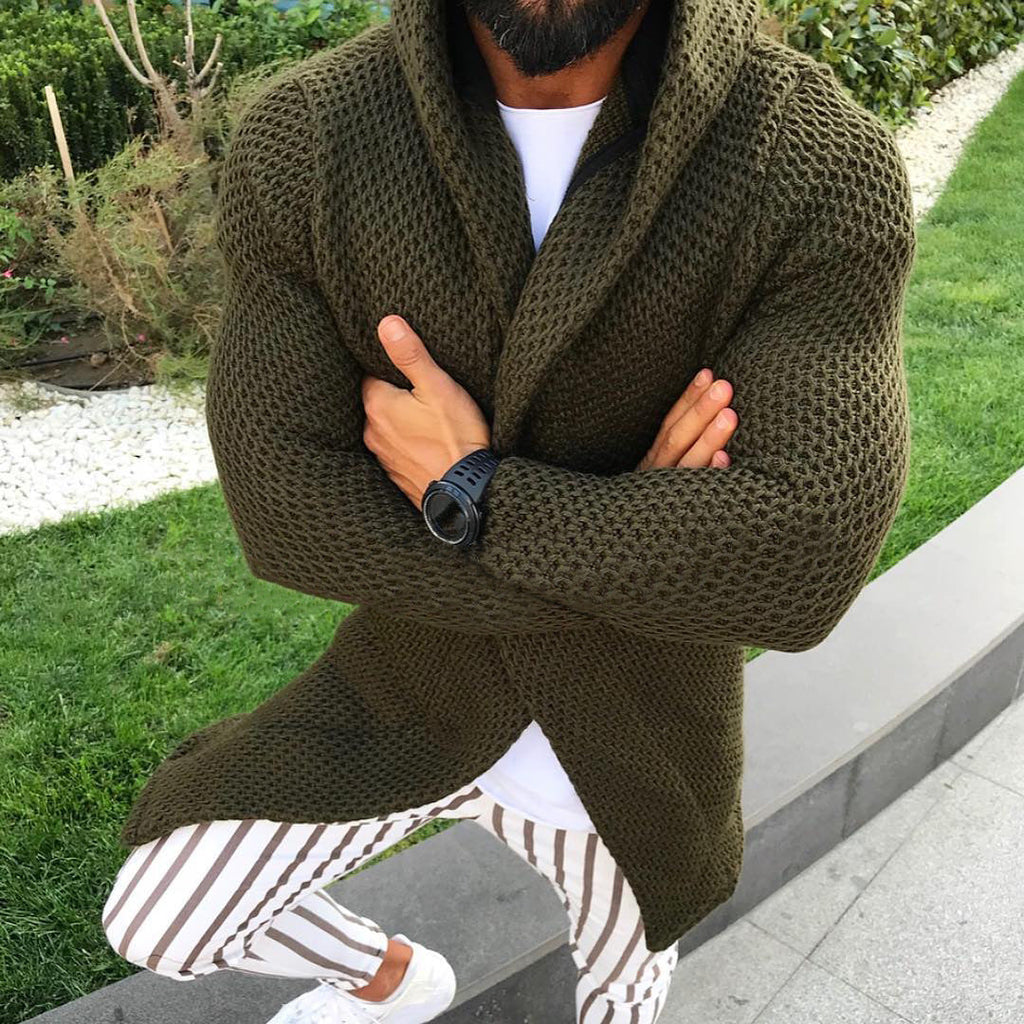 Baja Hoodie Slim-Fit Long-Sleeved Cardigan Hooded Knitted Sweater