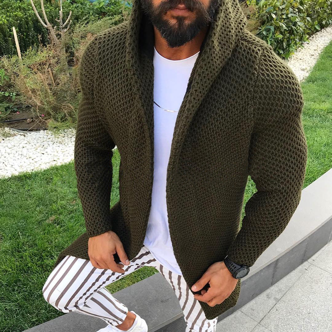 Baja Hoodie Slim-Fit Long-Sleeved Cardigan Hooded Knitted Sweater
