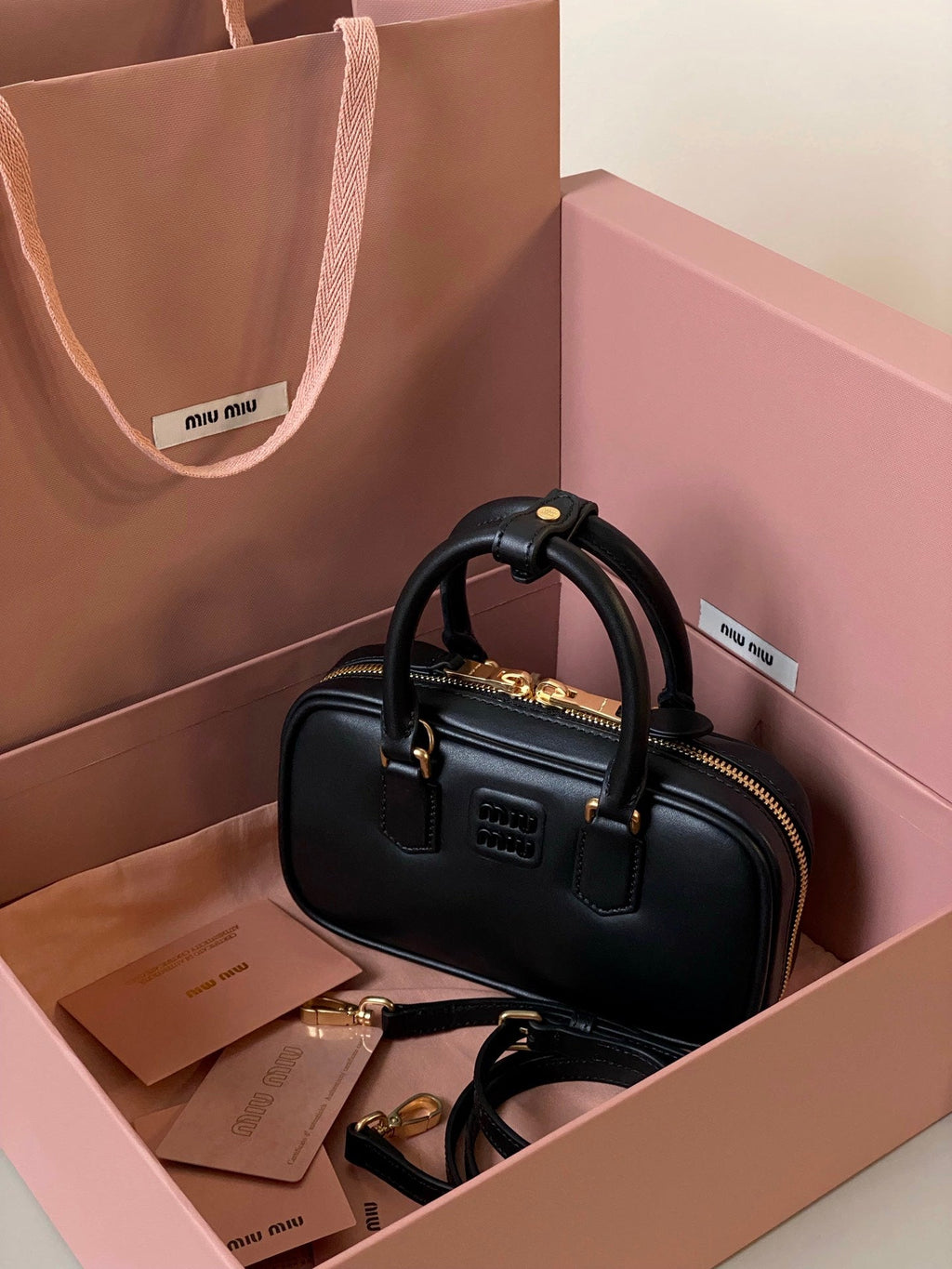 ＭＩ ＭＵ ARCADIE LEATHER MINI-BAG BLACK