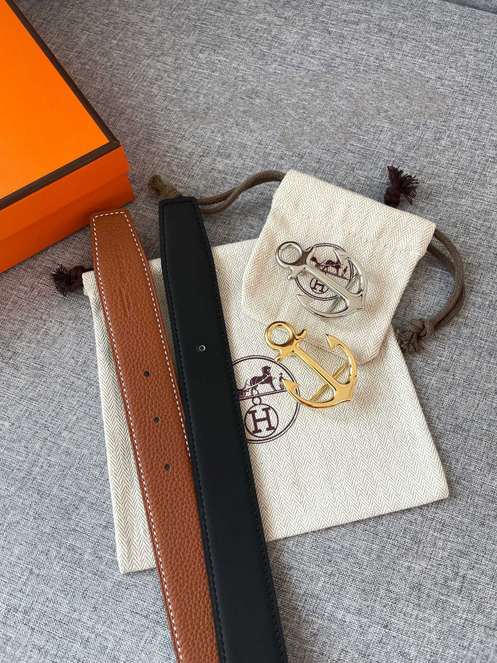 H CARGO BELT 32MM BROWN BLACK LEATHER