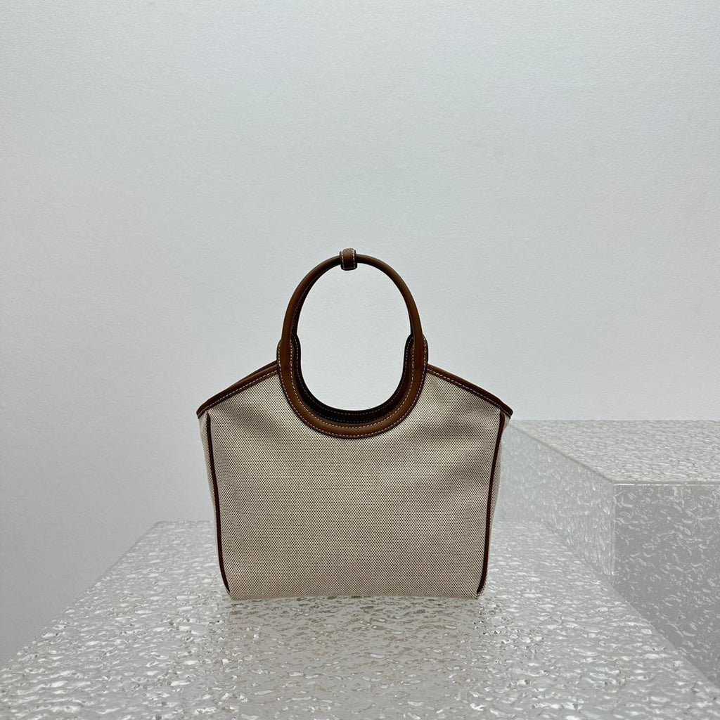ＭＩ ＭＵ IVY CANVAS AND LEATHER TOTE BAG BEIGE/BRANDY