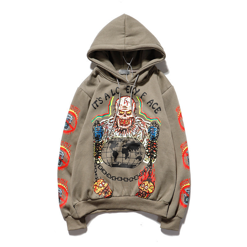 You Must Be Born Again Hoodie Smiling Face Heart Graffiti Puff Print