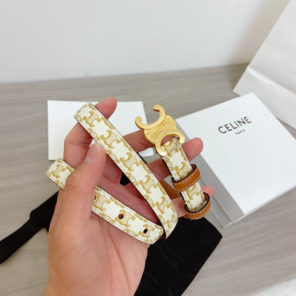 TRIOMPHE BELT 18MM REVERSIBLE IN WHITE CALFSKIN WITH GOLD MONOGRAM PRINT AND BROWN CALFSKIN WITH GOLD BUCKLE