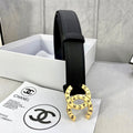 CC 30MM BELT IN BLACK SMOOTH CALFSKIN WITH GOLD HARDWARE