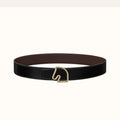BOUCLE BELT BUCKLE & REVERSIBLE CHOCOLATE BROWN AND BLACK LEATHER STRAP 38MM GOLD HARDWARE