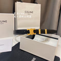 CL MEDIUM 25MM TRIOMPHE BELT IN BLACK CALFSKIN GOLD HARDWARE