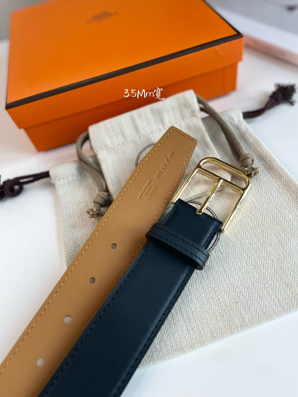 HM ROMAIN 35MM BELT BLACK LEATHER GOLD HARDWARE