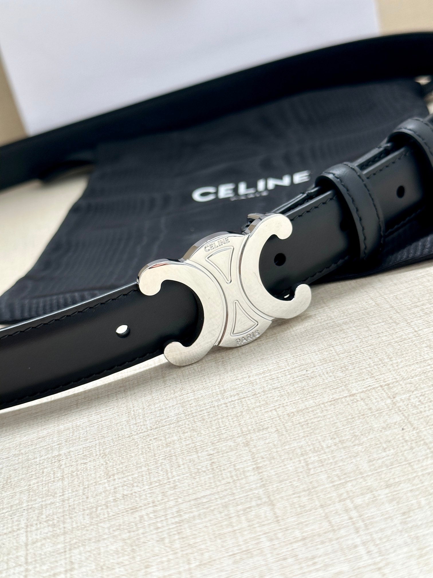Medium Triomphe Belt 25mm Black Calfskin Shw
