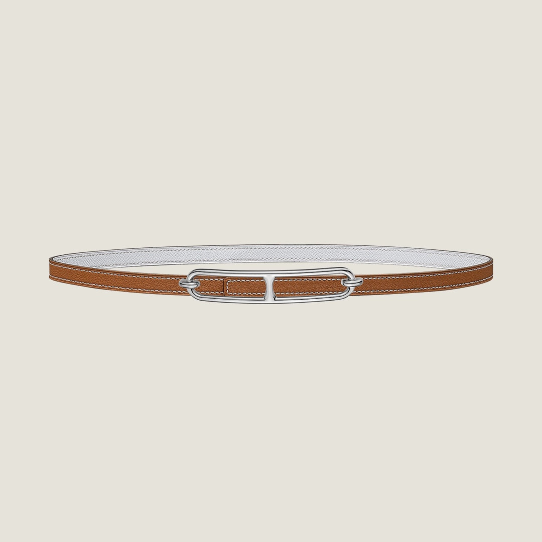 HM ROULIS BUCKLE & REVERSIBLE CINNAMON BROWN AND WHITE LEATHER STRAP 13MM SILVER HARDWARE