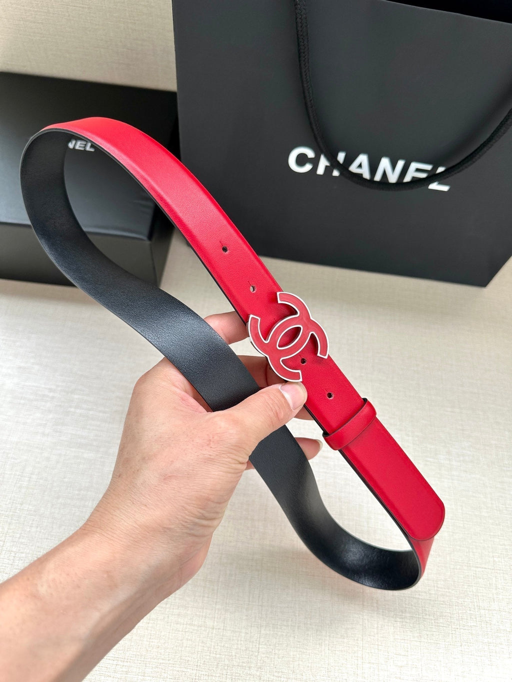 CC 30MM BELT IN CHERRY RED SMOOTH CALFSKIN METAL HARDWARE