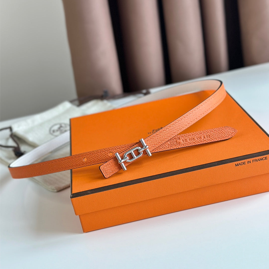 HM ANCRE BUCKLE & REVERSIBLE WHITE AND ORANGE LEATHER STRAP 13MM SILVER HARDWARE