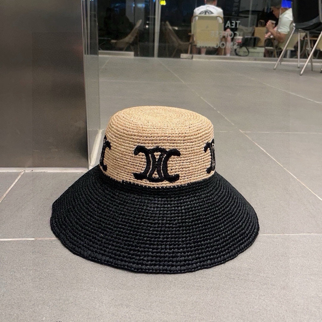 WIDE BRIM HAT MODEL 650346 IN NATURAL & BLACK WOVEN STRAW