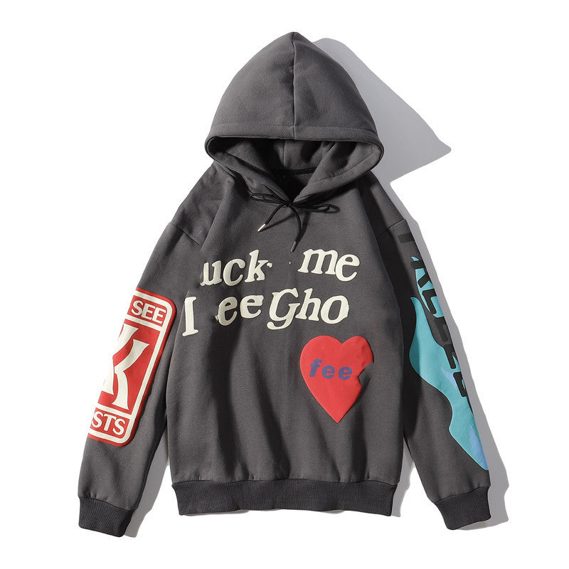 You Must Be Born Again Hoodie Smiling Face Heart Graffiti Puff Print