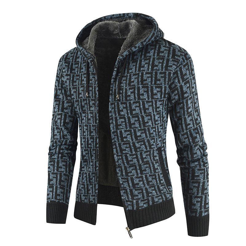 Baja Hoodie Fleece-Lined Thickened Sweater Cardigan Coat Color Matching