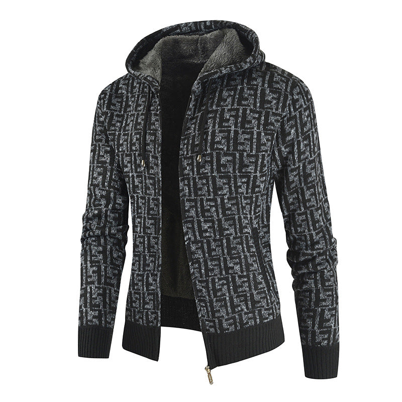 Baja Hoodie Fleece-Lined Thickened Sweater Cardigan Coat Color Matching