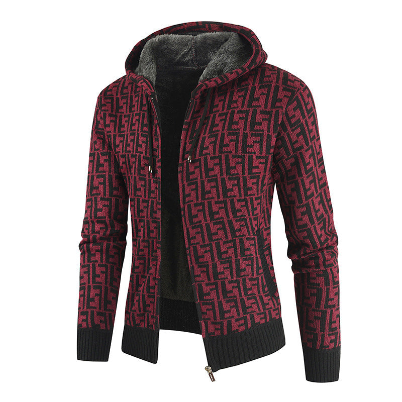 Baja Hoodie Fleece-Lined Thickened Sweater Cardigan Coat Color Matching