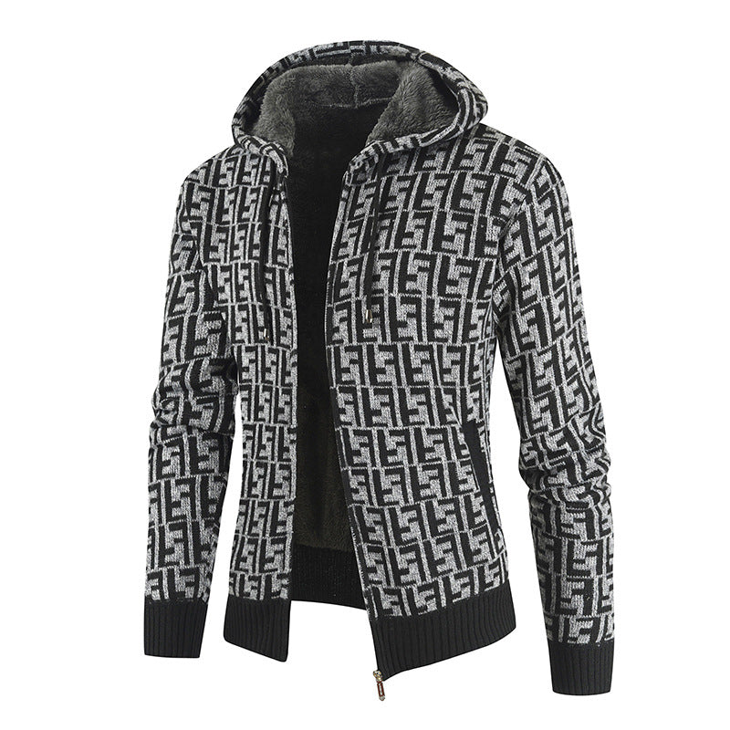 Baja Hoodie Fleece-Lined Thickened Sweater Cardigan Coat Color Matching