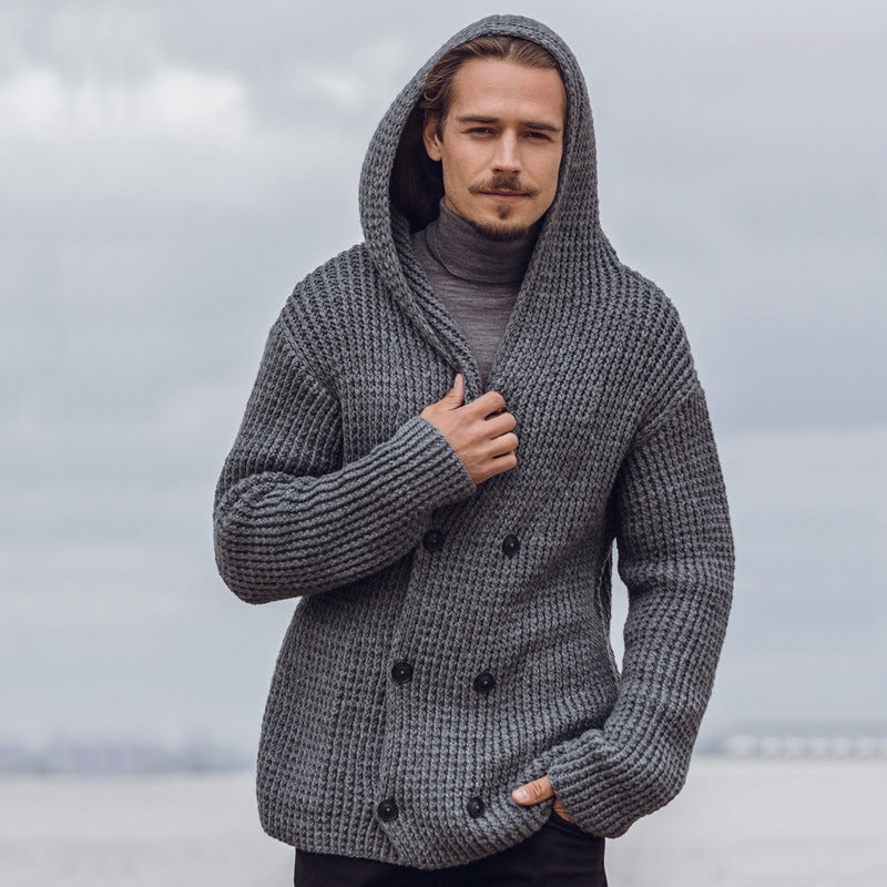 Baja Hoodie Solid Color Hooded Sweater Button Long Sleeve