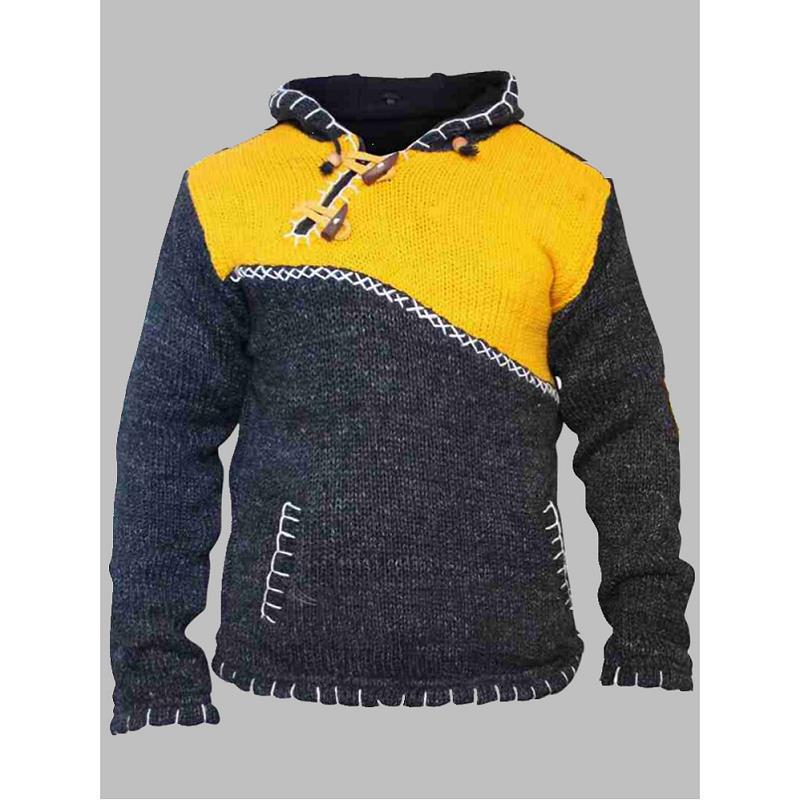 Baja Hoodie Color Contrast Patchwork Sweater Long Sleeve