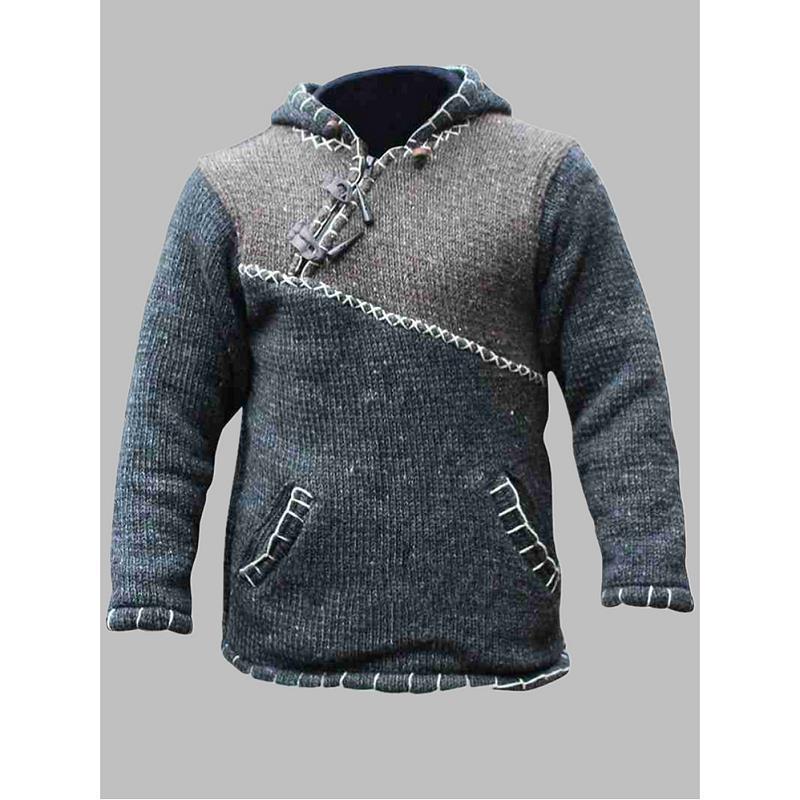 Baja Hoodie Color Contrast Patchwork Sweater Long Sleeve