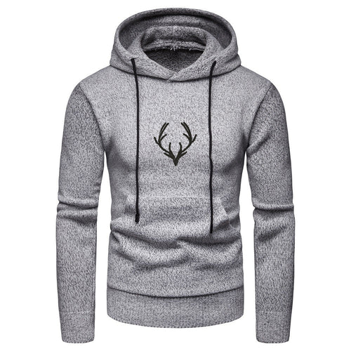 Baja Hoodie Solid Color Hat Rope Pullover Sweater Deer Embroidered Hooded