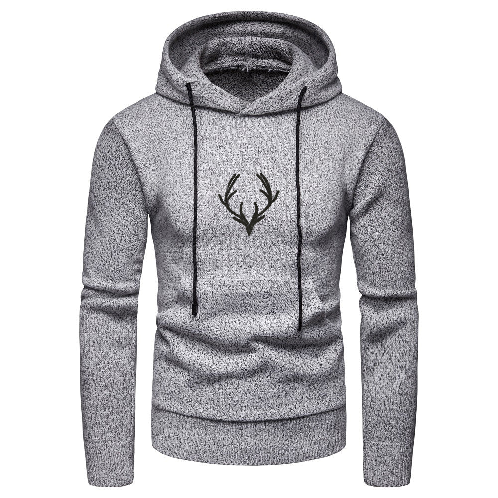 Baja Hoodie Solid Color Hat Rope Pullover Sweater Deer Embroidered Hooded
