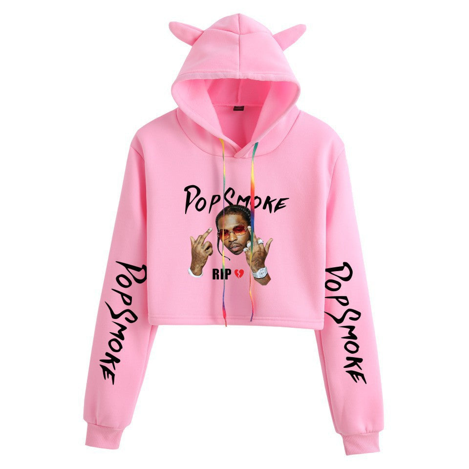 Pop Smoke Hoodies Rapper Print Fashion Cat Ears Exposed Navel