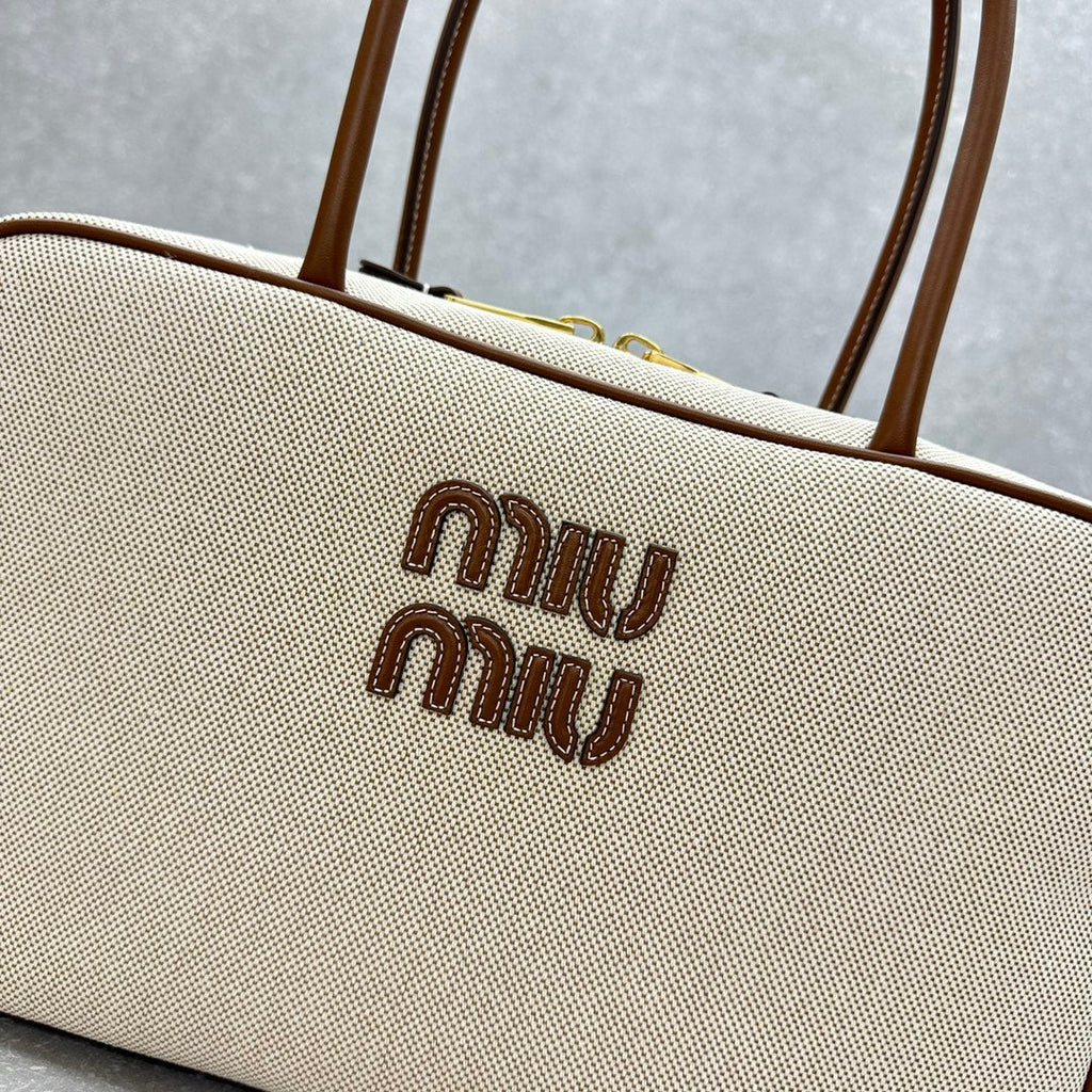 ＭＩ ＭＵ BEAU CANVAS AND LEATHER BAG BEIGE/BRANDY