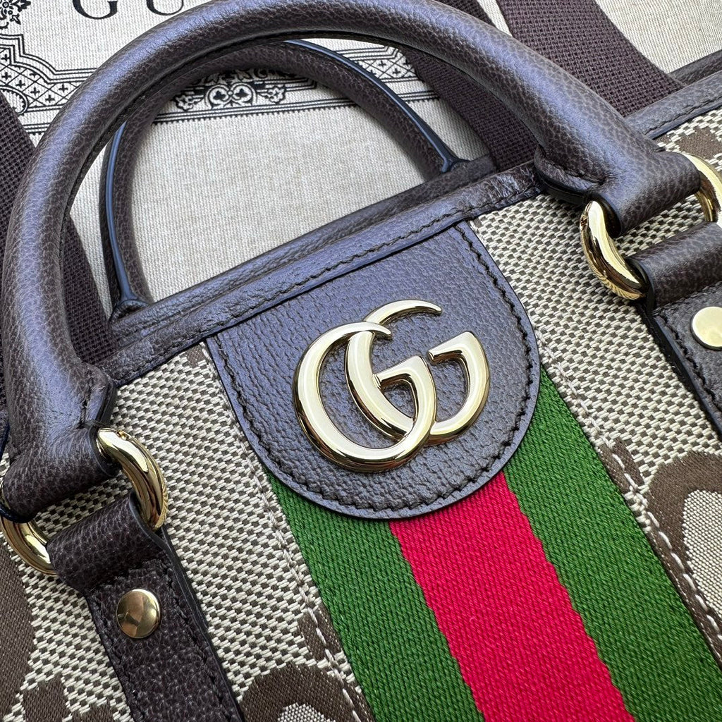 ＧＣＣＩGG JUMBO LEATHER-TRIMMED CANVAS-JACQUARD TOTE
