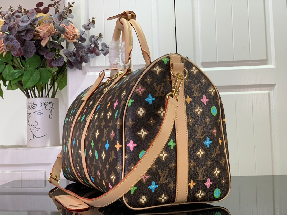 ＬＳ ＶＴＴＯＮ x YAYOI KUSAMA KEEPALL BANDOULIÈRE 45 BROWN