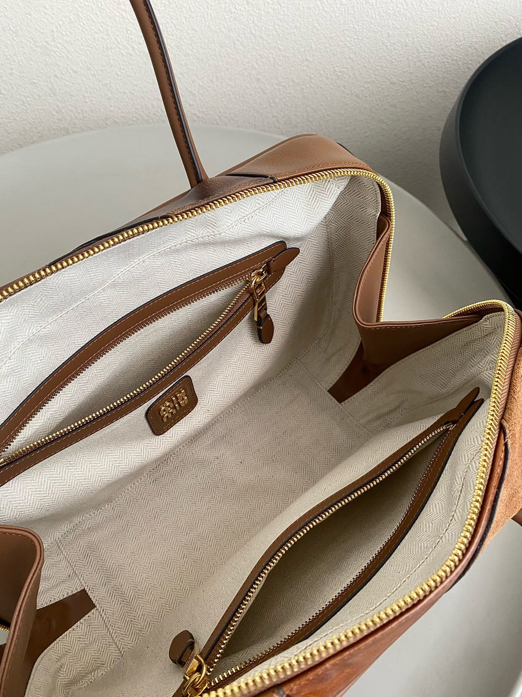 ＭＩ ＭＵ COGNAC LEATHER PATCHWORK BEAU BAG
