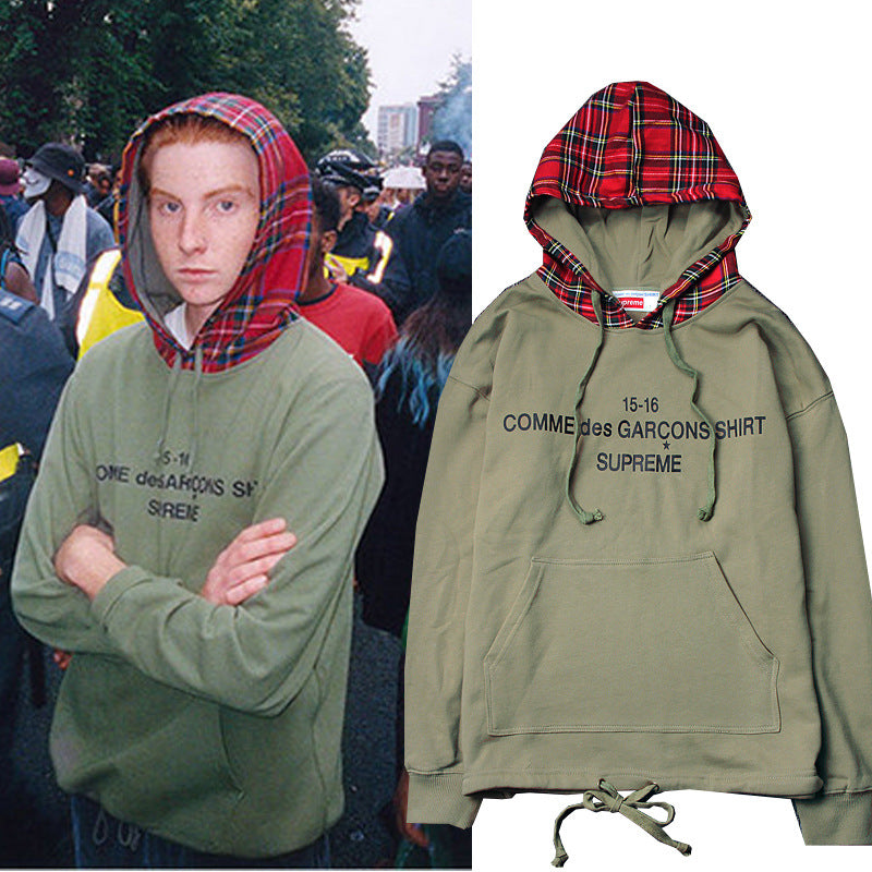 You Must Be Born Again Hoodie Plaid Contrast Color Hooded Sweatshirt