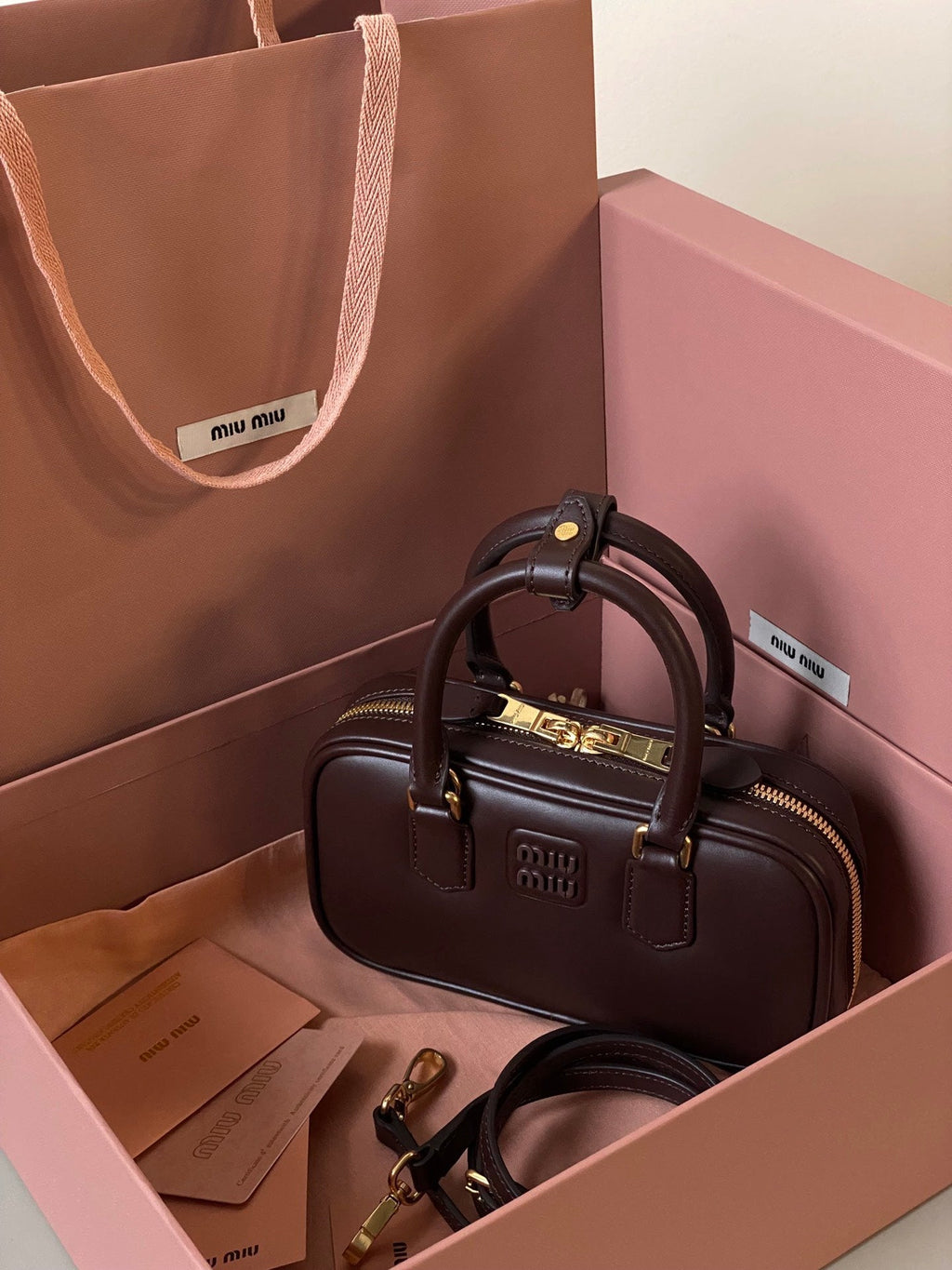 ＭＩ ＭＵ ARCADIE LEATHER MINI-BAG BRIARWOOD
