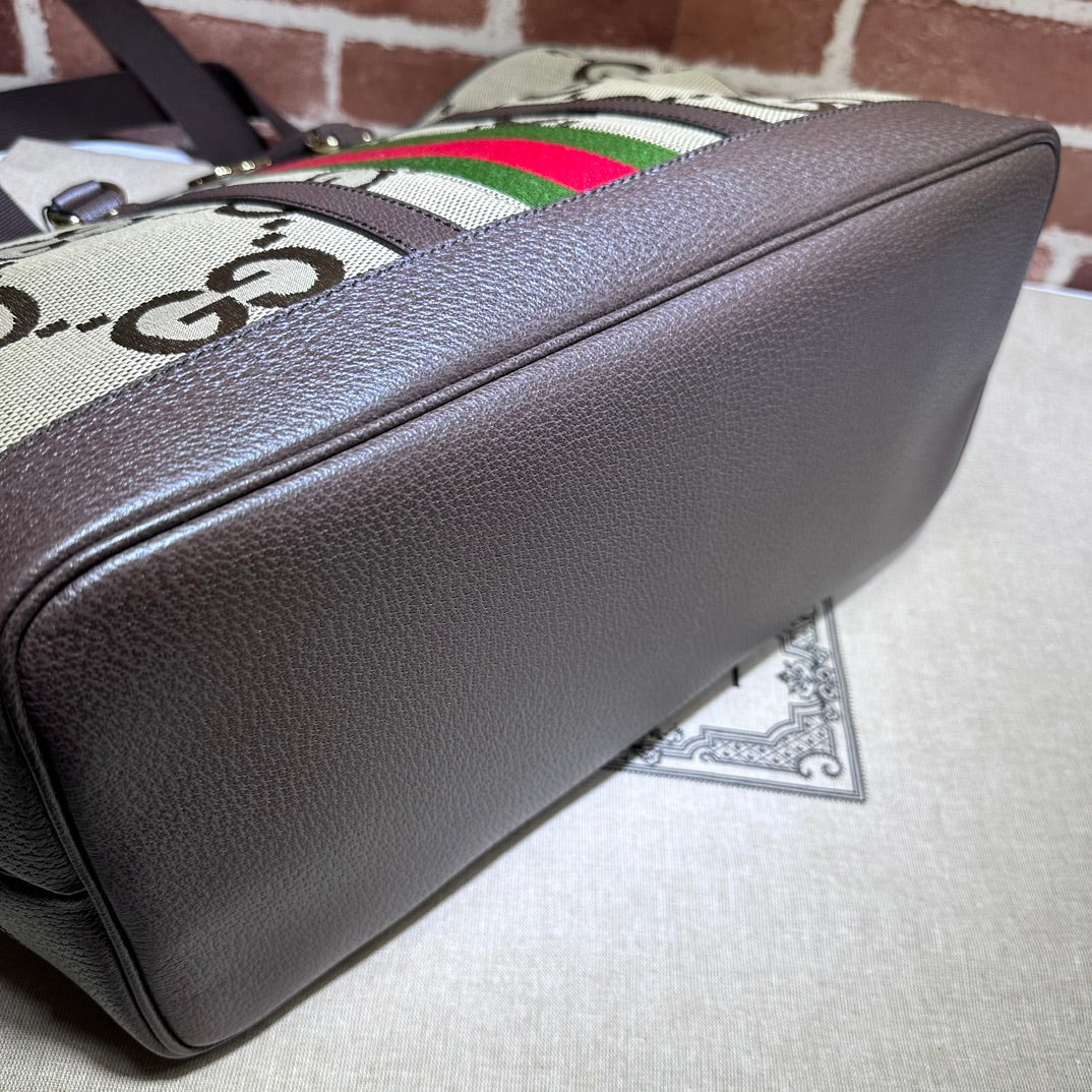 ＧＣＣＩGG JUMBO LEATHER-TRIMMED CANVAS-JACQUARD TOTE