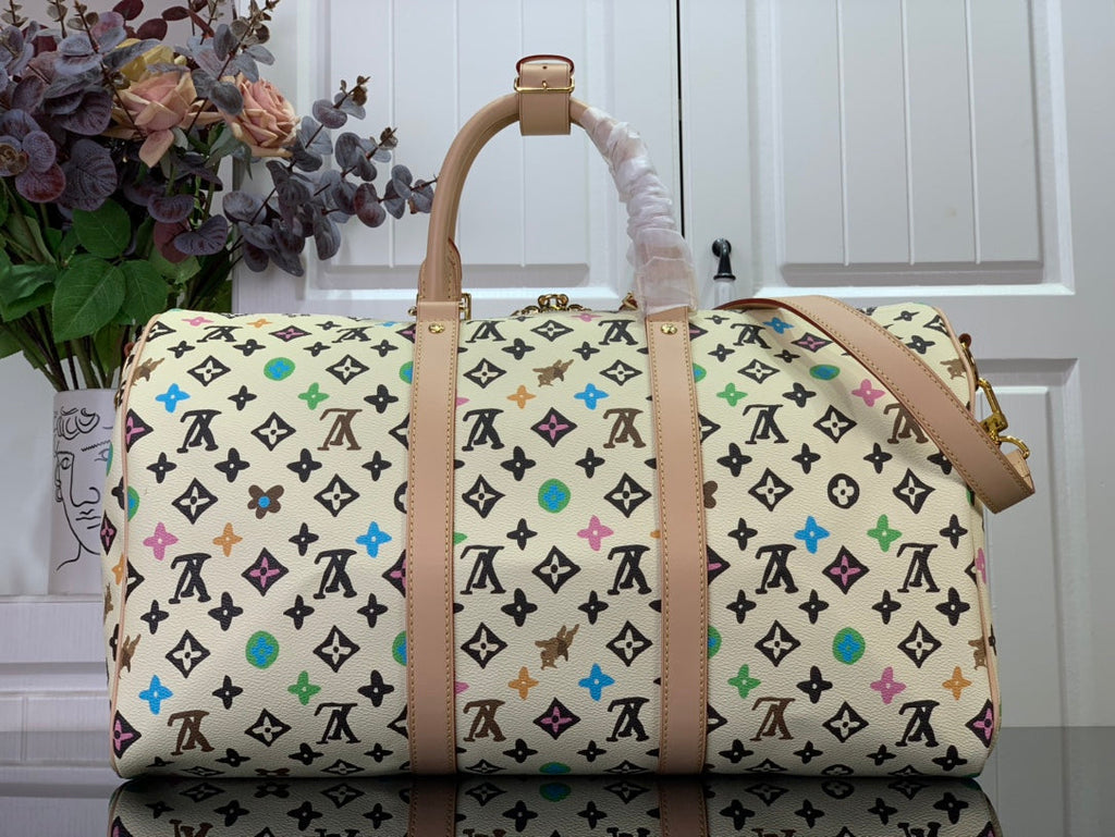 ＬＳ ＶＴＴＯＮ x YAYOI KUSAMA KEEPALL BANDOULIÈRE 45 WHITE