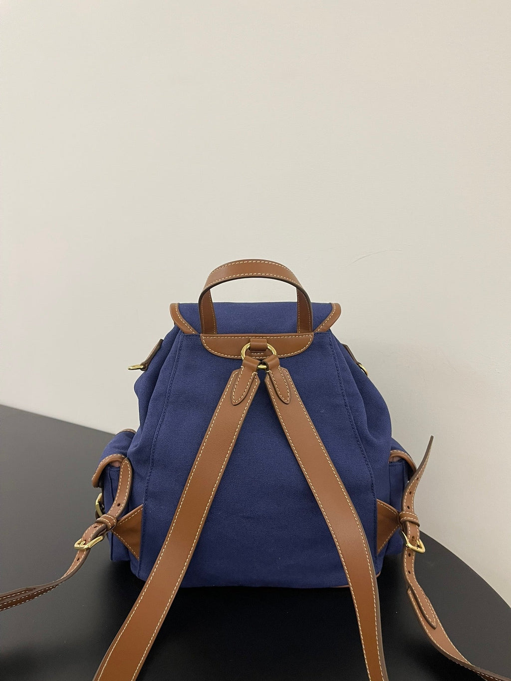 ＭＩ ＭＵ CANVAS AND LEATHER BACKPACK CORNFLOWER BLUE/BRANDY