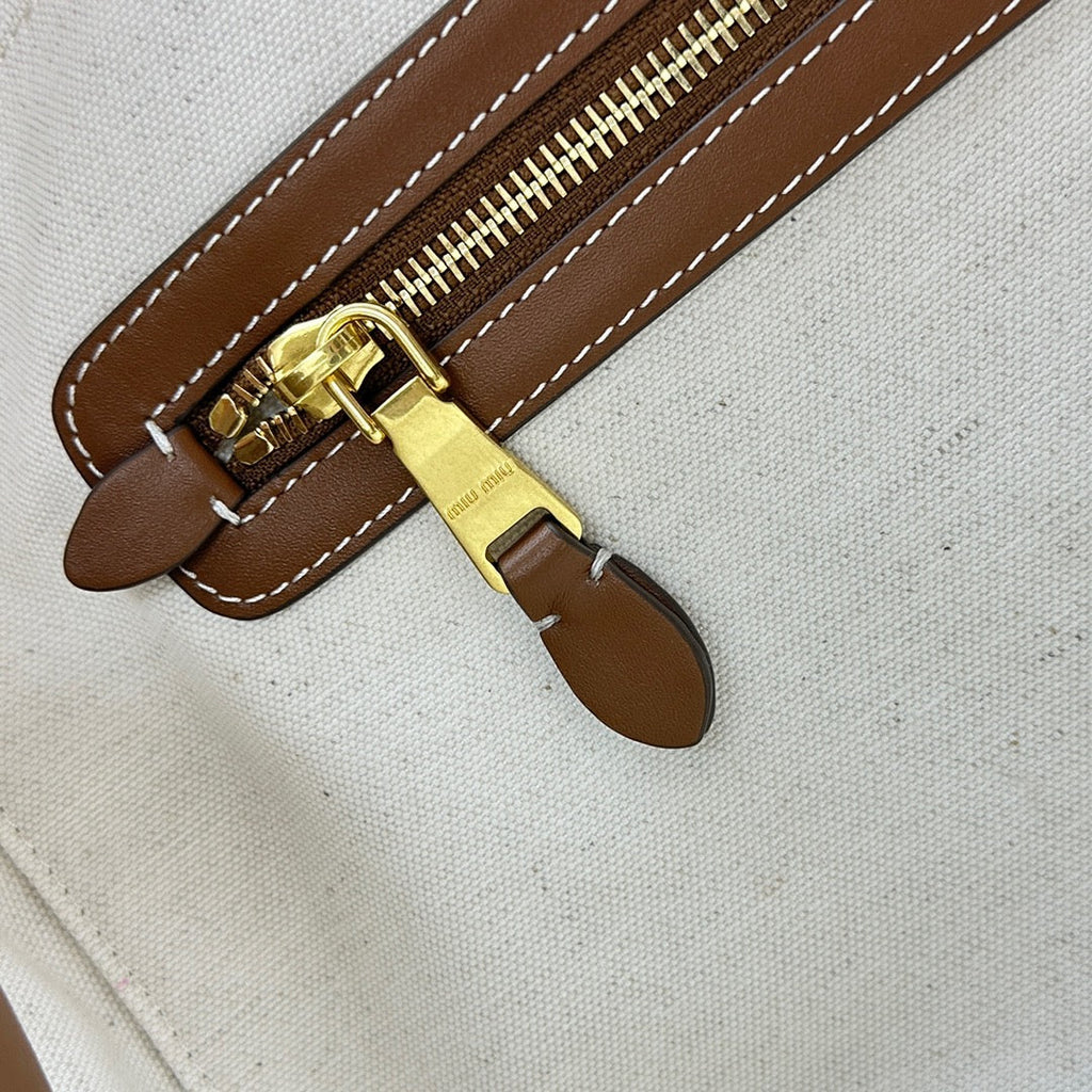 ＭＩ ＭＵ BEAU CANVAS AND LEATHER BAG BEIGE/BRANDY