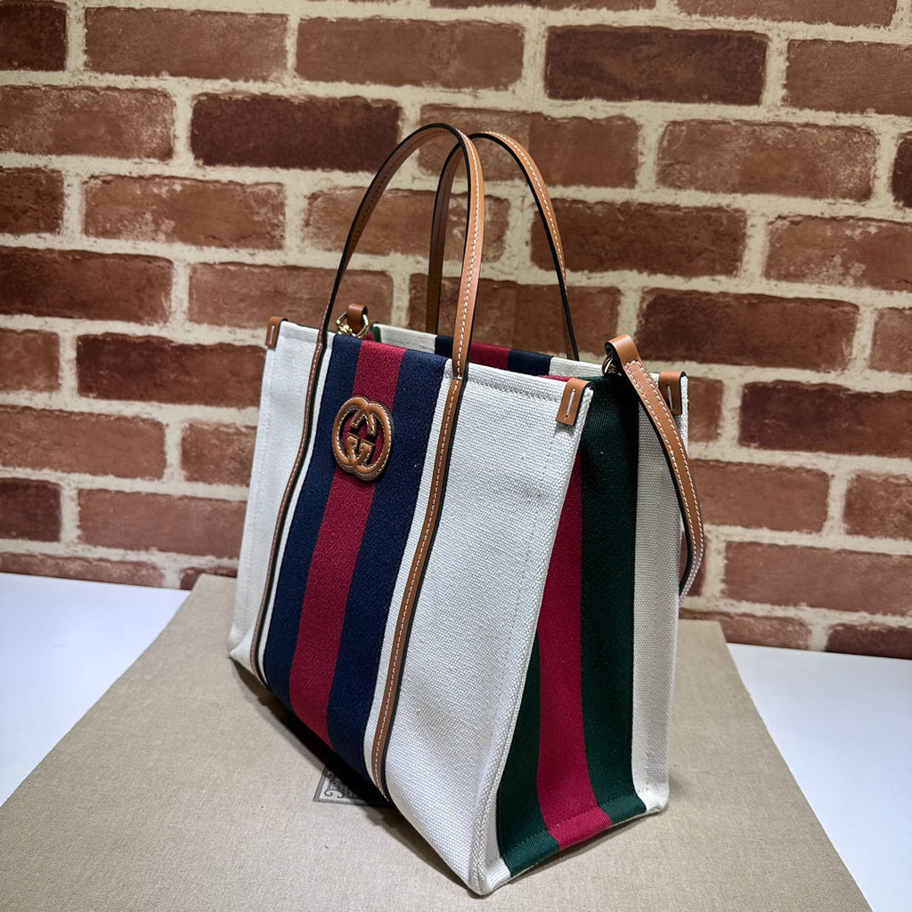 ＧＣＣＩIVORY CANVAS WEB INTERLOCKING G TOTE MEDIUM