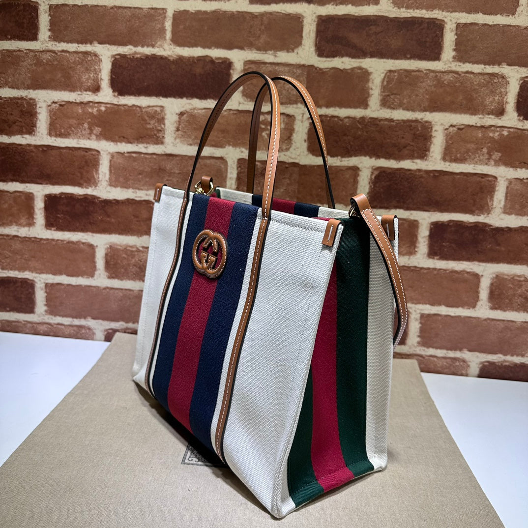 ＧＣＣＩIVORY CANVAS WEB INTERLOCKING G TOTE MEDIUM