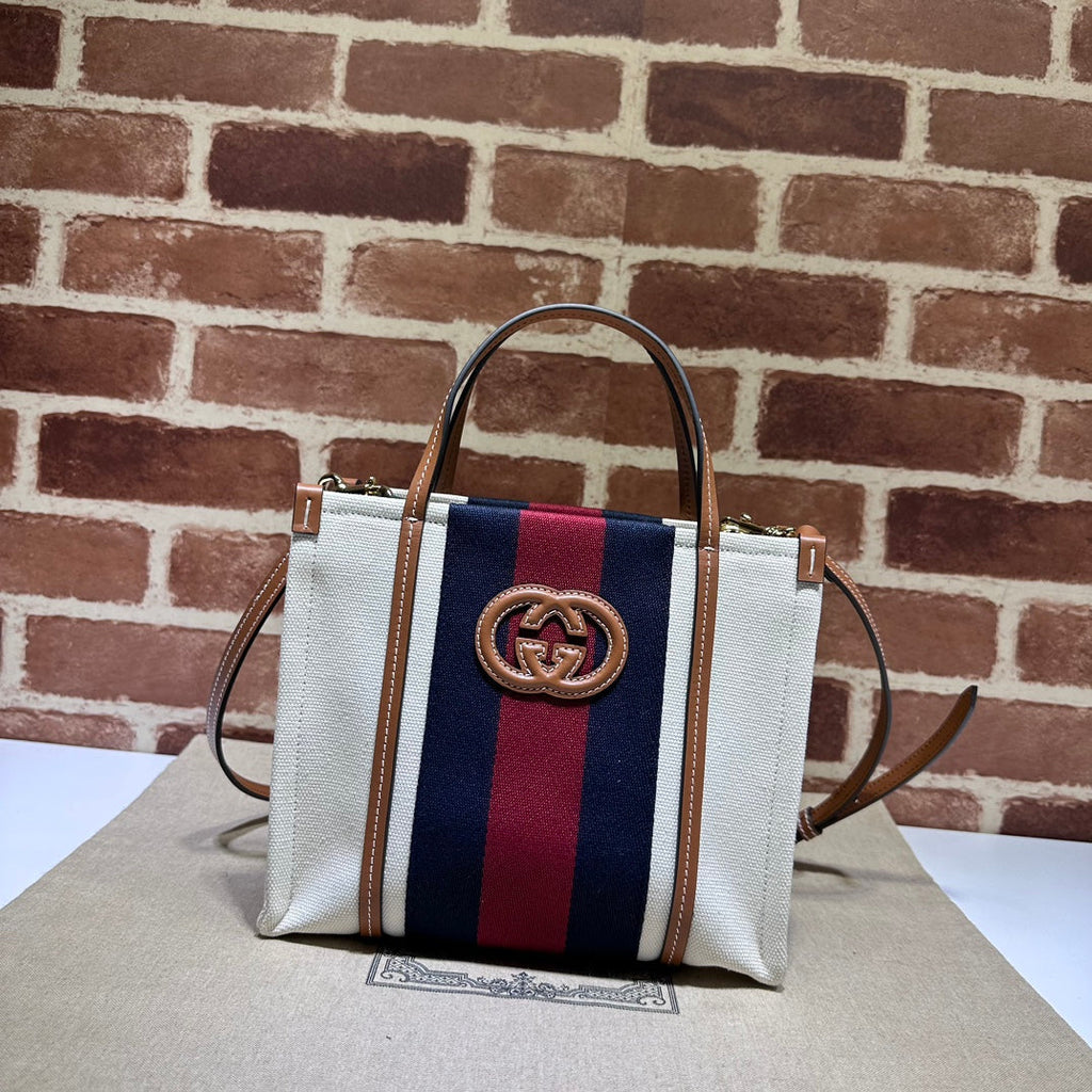 ＧＣＣＩIVORY CANVAS WEB INTERLOCKING G TOTE SMALL