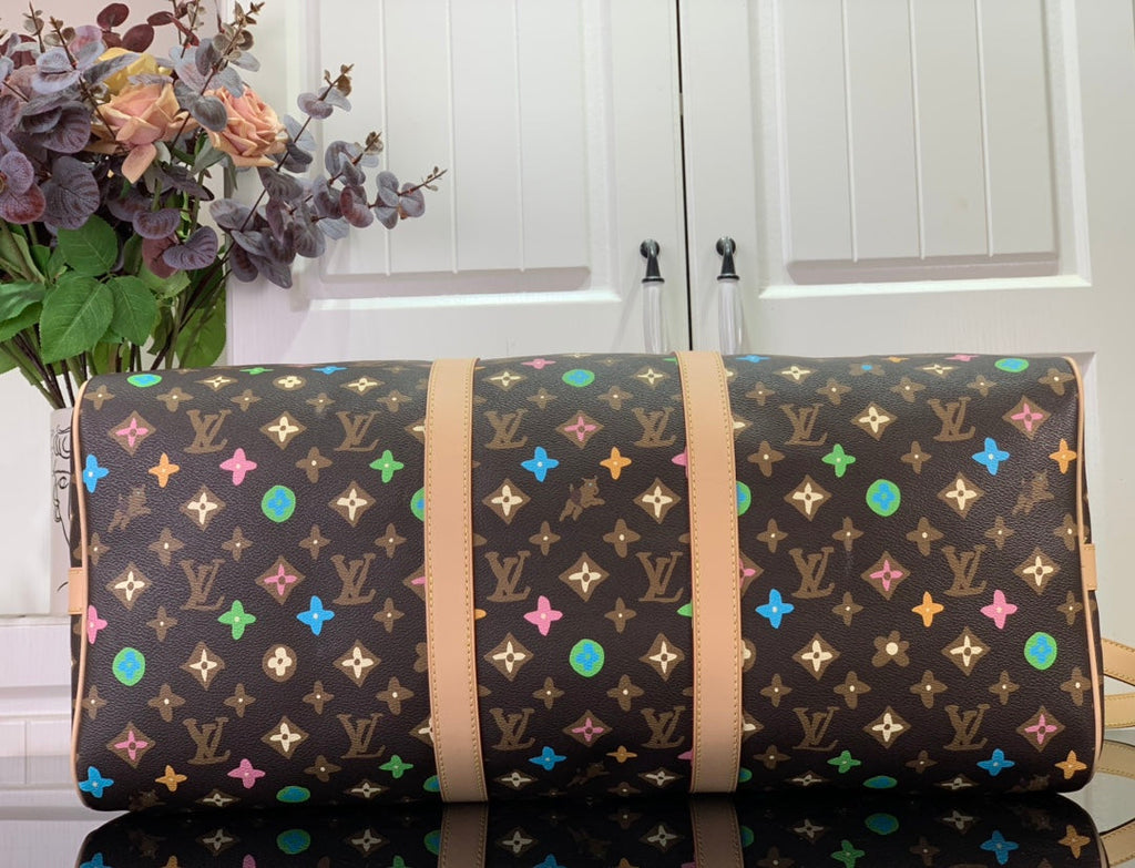 ＬＳ ＶＴＴＯＮ x YAYOI KUSAMA KEEPALL BANDOULIÈRE 45 BROWN