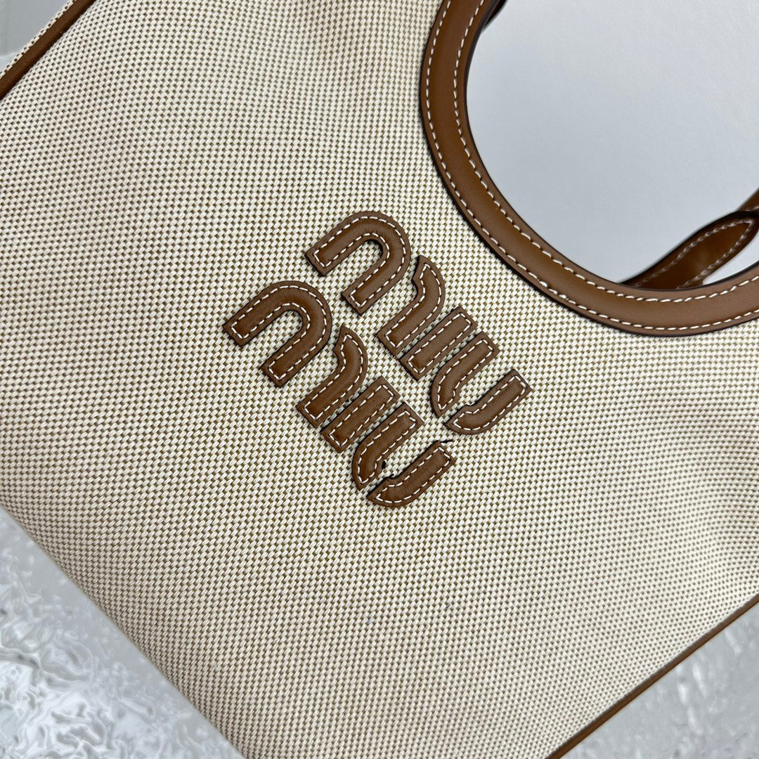 ＭＩ ＭＵ IVY CANVAS AND LEATHER TOTE BAG BEIGE/BRANDY