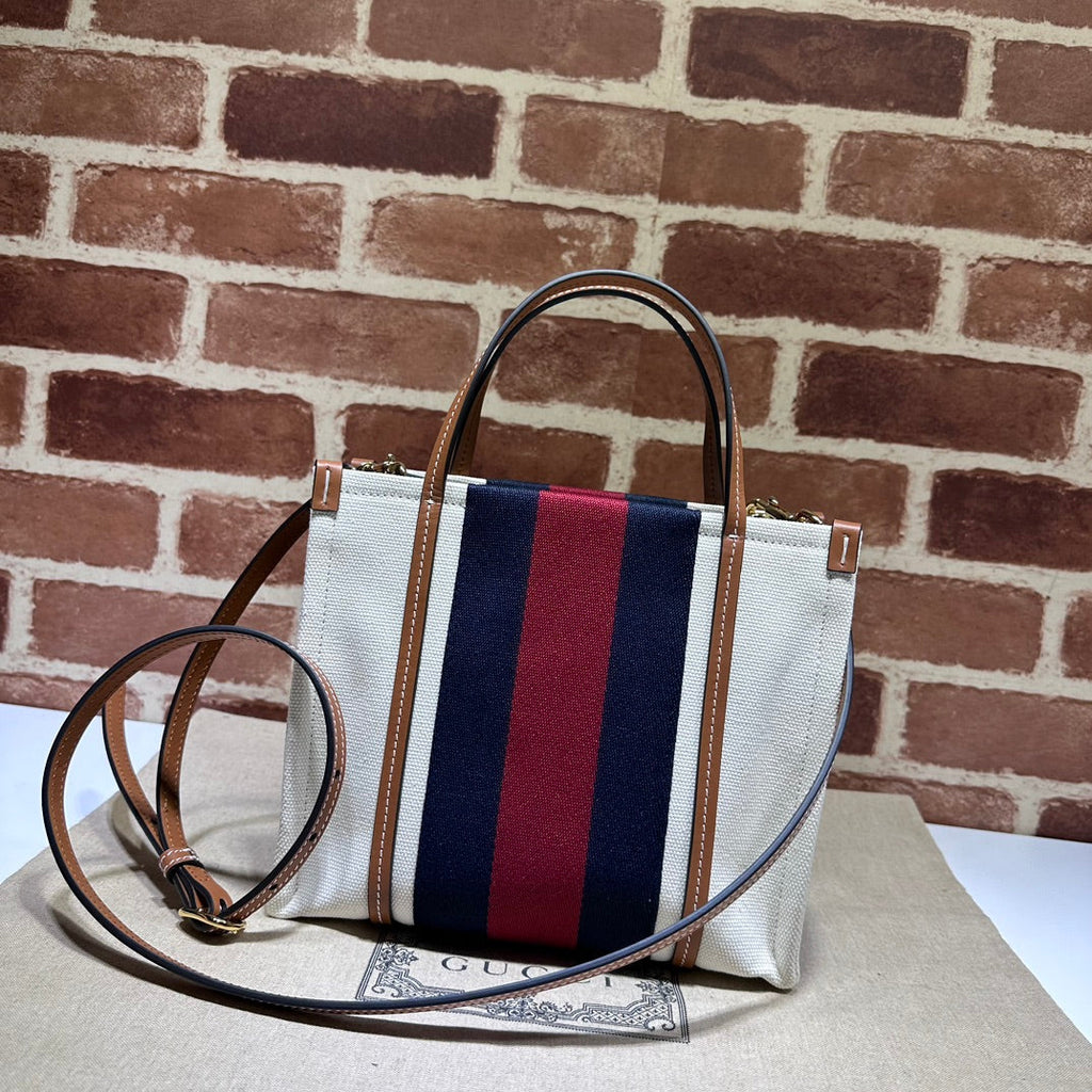 ＧＣＣＩIVORY CANVAS WEB INTERLOCKING G TOTE SMALL