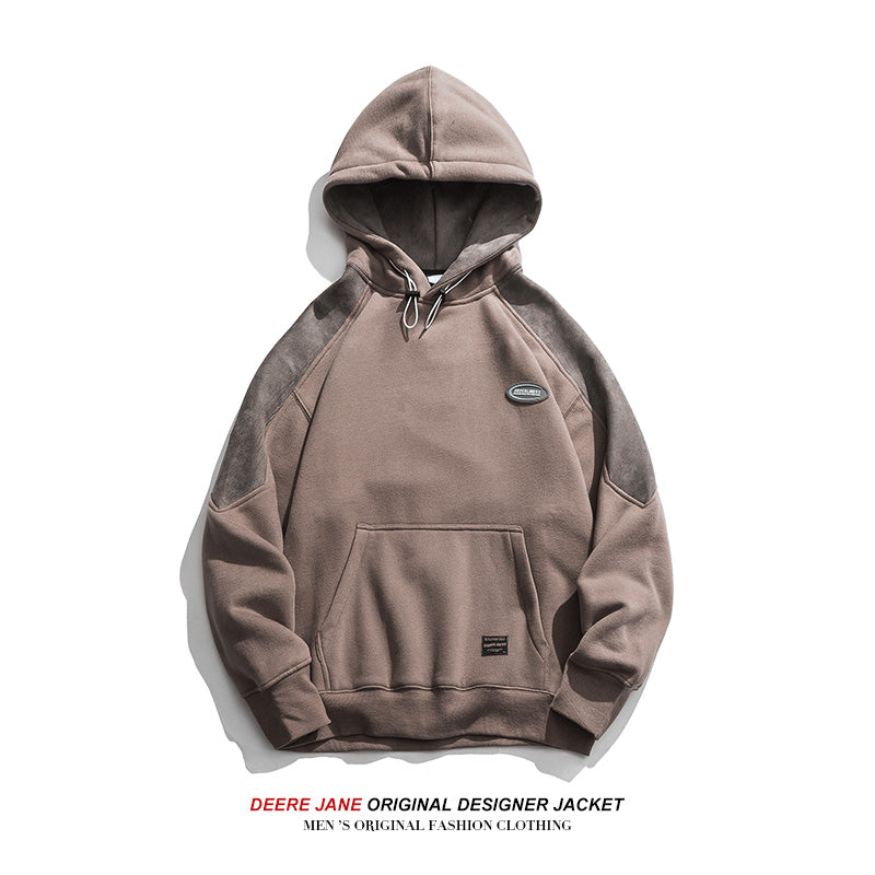 Men Pullover Hoodie Autumn and Winter Patchwork Hoodie Men's Winter Loose