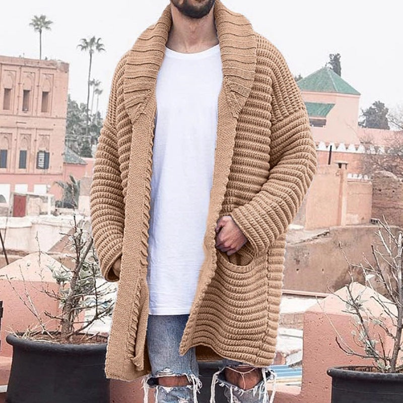 Baja Hoodie Mid-Length Cardigan Fur Lapel Long Sleeve Woolen