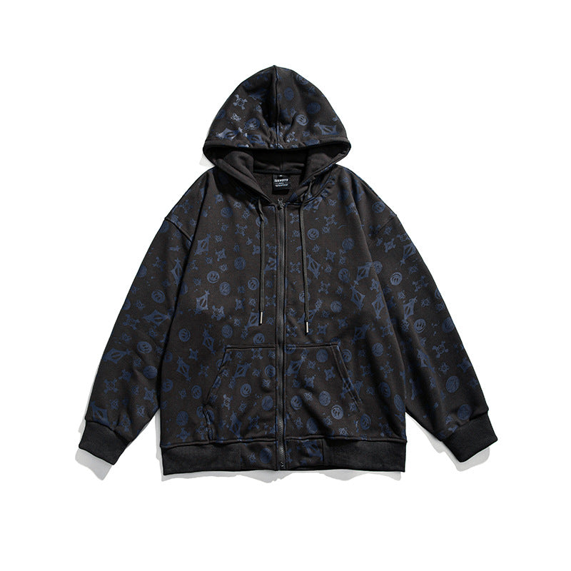 Mens Graphic Hoodies Men's Hooded Cardigan Sweater Men's Loose Casual Jacket